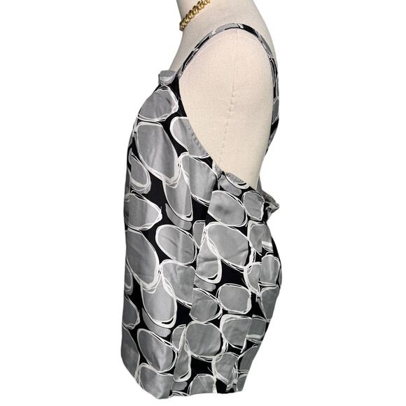 Y2K Ellavie silk geometric print adjustable strap blouse black silver size 12 - Picture 3 of 7